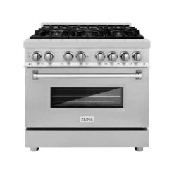 ZLINE 36 In. 4.6 Cu. Ft. Legacy Dual Fuel Range With 6 Burner Gas Cooktop And Electric Convection Oven In Stainless Steel With Satin Stainless Steel Door (RA-SN-36)(Zline 36 Legacy Dual Fuel Range Stainless Steel Satin Stainless Steel Ra Sn 36) -Induction Cooktop Store zline professional satin stainless steel dual fuel range RA SN 36 front hero