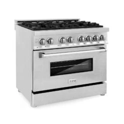ZLINE 36 In. 4.6 Cu. Ft. Legacy Dual Fuel Range With 6 Burner Gas Cooktop And Electric Convection Oven In Stainless Steel With Satin Stainless Steel Door (RA-SN-36)(Zline 36 Legacy Dual Fuel Range Stainless Steel Satin Stainless Steel Ra Sn 36)
