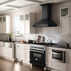 ZLINE 36 In. 4.6 Cu. Ft. Legacy Dual Fuel Range With 6 Burner Gas Cooktop And Electric Convection Oven In Satin Stainless Steel And Black Matte Door (RAS-BLM-36)(Zline 36 Legacy Dual Fuel Range Satin Stainless Steel Black Matte Ras Blm 36) -Induction Cooktop Store zline professional satin stainless steel dual fuel range RAS BLM 36 lifestyle