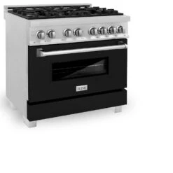 ZLINE 36 In. 4.6 Cu. Ft. Legacy Dual Fuel Range With 6 Burner Gas Cooktop And Electric Convection Oven In Satin Stainless Steel And Black Matte Door (RAS-BLM-36)(Zline 36 Legacy Dual Fuel Range Satin Stainless Steel Black Matte Ras Blm 36) -Induction Cooktop Store zline professional satin stainless steel dual fuel range RAS BLM 36 main