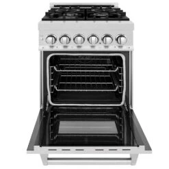 ZLINE 24 In. 2.8 Cu. Ft. Legacy Dual Fuel Range With 4 Burner Gas Cooktop And Electric Convection Oven In Satin Stainless Steel (RAS-SN-24)(Zline 24 Legacy Dual Fuel Range Satin Stainless Steel Ras Sn 24) 24 ZLINE 24 In. 2.8 Cu. Ft. Legacy Dual Fuel Range With 4 Burner Gas Cooktop And Electric Convection Oven In Satin Stainless Steel (RAS-SN-24)(Zline 24 Legacy Dual Fuel Range Satin Stainless Steel Ras Sn 24) -Induction Cooktop Store zline professional satin stainless steel dual fuel range RAS SN 24 front open