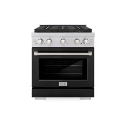 ZLINE 30 In. 4.2 Cu. Ft. Paramount Dual Fuel Range With 4 Burner DuoPro™ Cooktop And Electric Convection Oven In Satin Stainless Steel With Black Matte Door (PSDRS-BLM-30)(Zline 30 Paramount Dual Fuel Range Duopro Satin Stainless Steel Black Matte Psdrs Blm 30)