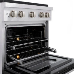 ZLINE 30 In. 4.2 Cu. Ft. Paramount Dual Fuel Range With 4 Burner DuoPro™ Cooktop And Electric Convection Oven In Satin Stainless Steel With Black Matte Door (PSDRS-BLM-30)(Zline 30 Paramount Dual Fuel Range Duopro Satin Stainless Steel Black Matte Psdrs Blm 30) -Induction Cooktop Store zline professional satin stainless steel dual fuel range duopro cooktop PSDRS BLM 30 rack detail