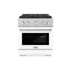 ZLINE 30 In. 4.2 Cu. Ft. Paramount Dual Fuel Range With 4 Burner DuoPro™ Cooktop And Electric Convection Oven In Satin Stainless Steel With White Matte Door (PSDRS-WM-30)(Zline 30 Paramount Dual Fuel Range Duopro Satin Stainless Steel White Matte Psdrs Wm 30)
