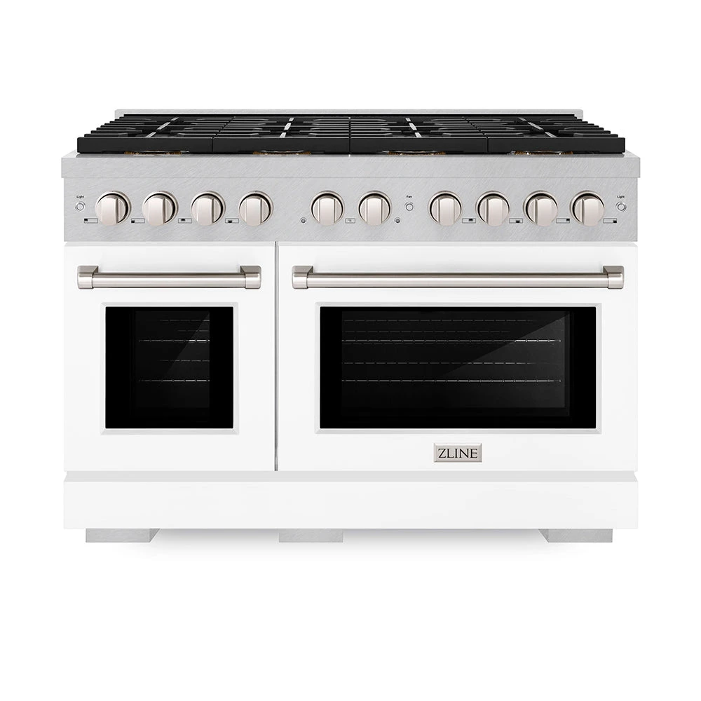 ZLINE 48 In. 6.7 Cu. Ft. Paramount Dual Fuel Range With 8 Burner DuoPro™ Cooktop And Dual Ovens In Satin Stainless Steel With White Matte Doors (PSDRS-WM-48)(Zline 48 Paramount Dual Fuel Range Duopro Satin Stainless Steel White Matte Psdrs Wm 48) 1 ZLINE 48 In. 6.7 Cu. Ft. Paramount Dual Fuel Range With 8 Burner DuoPro™ Cooktop And Dual Ovens In Satin Stainless Steel With White Matte Doors (PSDRS-WM-48)(Zline 48 Paramount Dual Fuel Range Duopro Satin Stainless Steel White Matte Psdrs Wm 48)