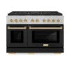 ZLINE Autograph Edition 48 In. 6.7 Cu. Ft. Paramount Dual Fuel Range With 8 Burner DuoPro™ Cooktop And Dual Ovens In Satin Stainless Steel With Black Matte Doors And Polished Gold Accents (PSDRSZ-BLM48-G)(Zline Autograph Edition 48 Paramount Dual Fuel Range Duopro Satin Stainless Steel Black Matte Polished Gold Psdrsz Blm48 G)