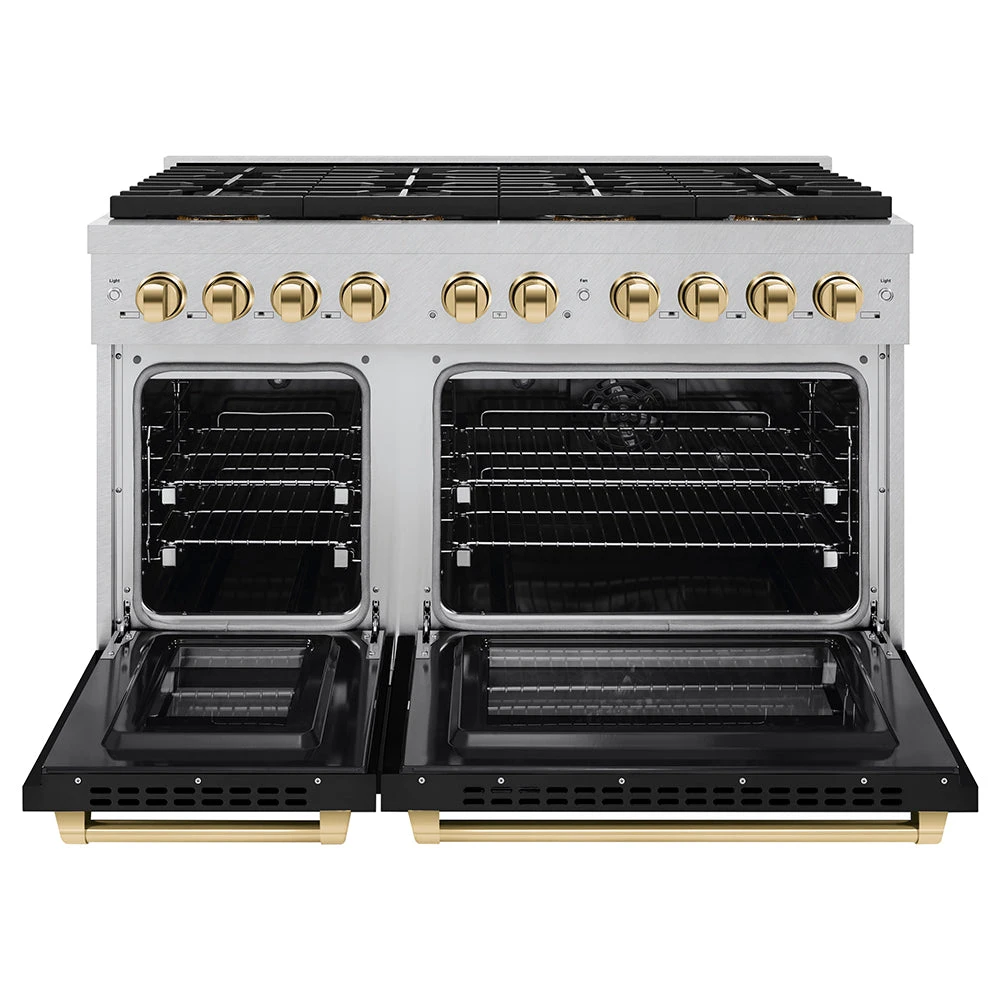 ZLINE Autograph Edition 48 In. 6.7 Cu. Ft. Paramount Dual Fuel Range With 8 Burner DuoPro™ Cooktop And Dual Ovens In Satin Stainless Steel With Black Matte Doors And Polished Gold Accents (PSDRSZ-BLM48-G)(Zline Autograph Edition 48 Paramount Dual Fuel Range Duopro Satin Stainless Steel Black Matte Polished Gold Psdrsz Blm48 G) 4 ZLINE Autograph Edition 48 In. 6.7 Cu. Ft. Paramount Dual Fuel Range With 8 Burner DuoPro™ Cooktop And Dual Ovens In Satin Stainless Steel With Black Matte Doors And Polished Gold Accents (PSDRSZ-BLM48-G)(Zline Autograph Edition 48 Paramount Dual Fuel Range Duopro Satin Stainless Steel Black Matte Polished Gold Psdrsz Blm48 G) - Image 4