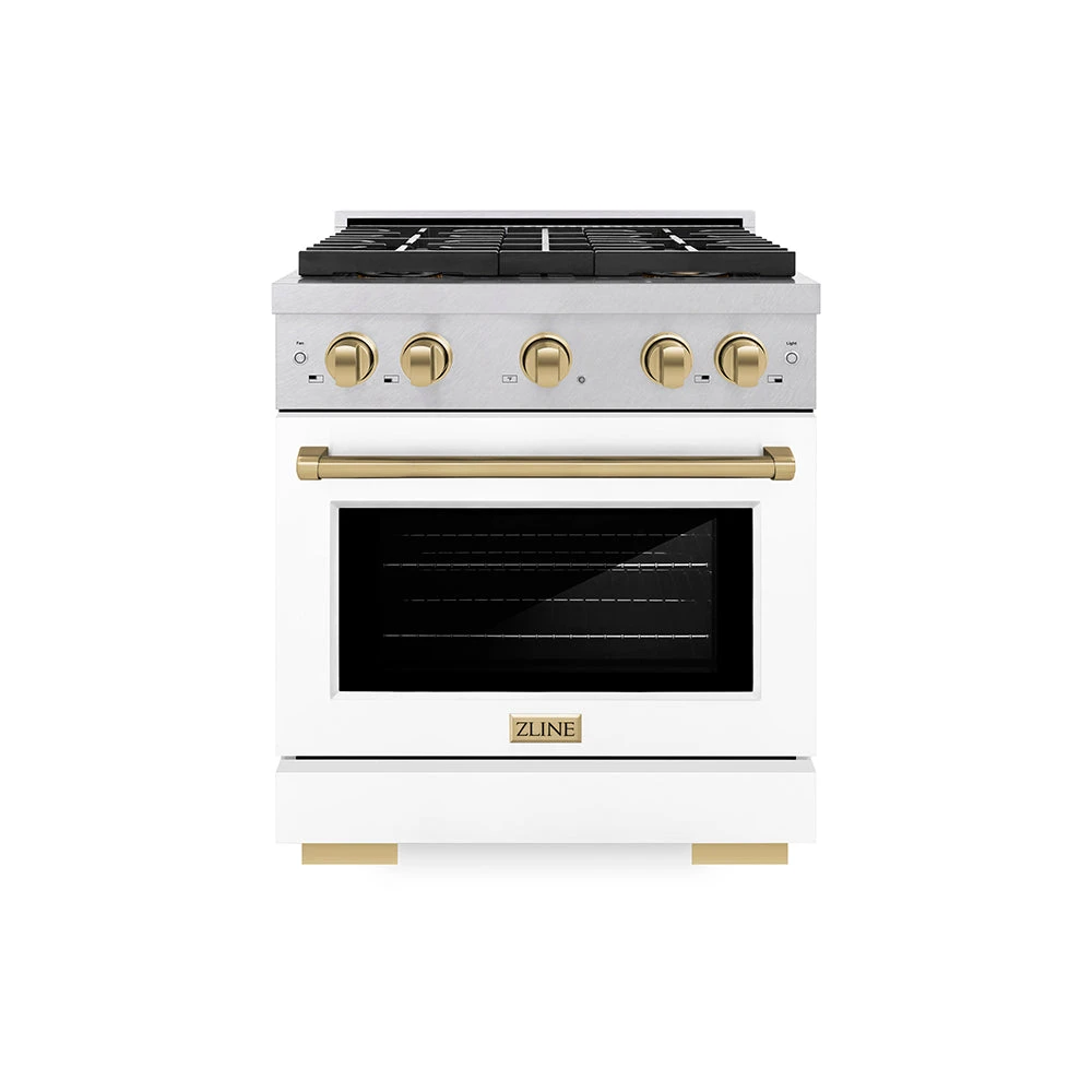 ZLINE Autograph Edition 30 In. 4.2 Cu. Ft. Paramount Dual Fuel Range With 4 Burner DuoPro™ Cooktop And Electric Convection Oven In Satin Stainless Steel With White Matte Door And Champagne Bronze Accents (PSDRSZ-WM-30-CB)(Zline Autograph Edition 30 Paramount Dual Fuel Range Duopro Satin Stainless Steel White Matte Champagne Bronze Psdrsz Wm 30 Cb) 1 ZLINE Autograph Edition 30 In. 4.2 Cu. Ft. Paramount Dual Fuel Range With 4 Burner DuoPro™ Cooktop And Electric Convection Oven In Satin Stainless Steel With White Matte Door And Champagne Bronze Accents (PSDRSZ-WM-30-CB)(Zline Autograph Edition 30 Paramount Dual Fuel Range Duopro Satin Stainless Steel White Matte Champagne Bronze Psdrsz Wm 30 Cb)