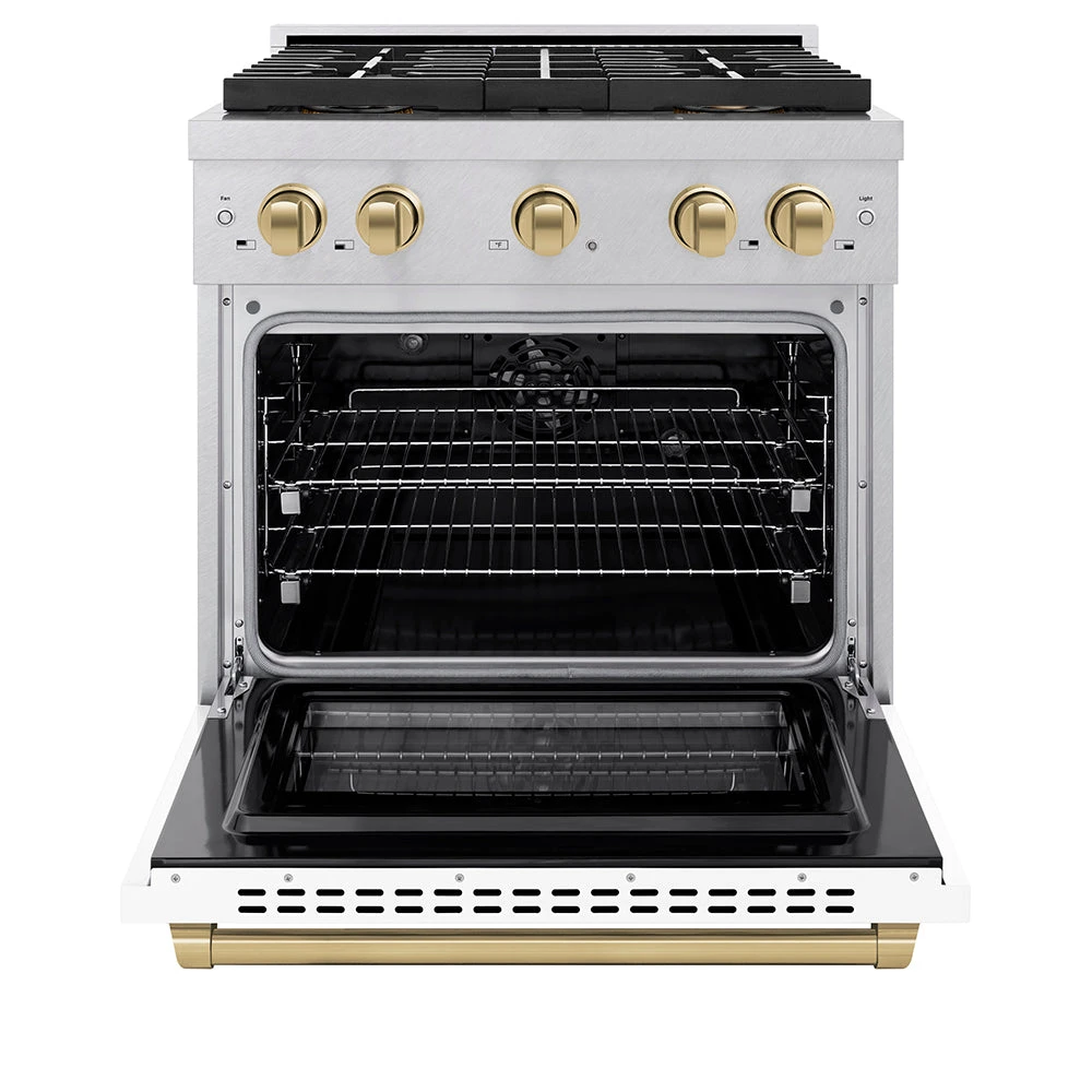 ZLINE Autograph Edition 30 In. 4.2 Cu. Ft. Paramount Dual Fuel Range With 4 Burner DuoPro™ Cooktop And Electric Convection Oven In Satin Stainless Steel With White Matte Door And Champagne Bronze Accents (PSDRSZ-WM-30-CB)(Zline Autograph Edition 30 Paramount Dual Fuel Range Duopro Satin Stainless Steel White Matte Champagne Bronze Psdrsz Wm 30 Cb) 3 ZLINE Autograph Edition 30 In. 4.2 Cu. Ft. Paramount Dual Fuel Range With 4 Burner DuoPro™ Cooktop And Electric Convection Oven In Satin Stainless Steel With White Matte Door And Champagne Bronze Accents (PSDRSZ-WM-30-CB)(Zline Autograph Edition 30 Paramount Dual Fuel Range Duopro Satin Stainless Steel White Matte Champagne Bronze Psdrsz Wm 30 Cb) - Image 3