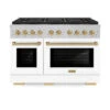 ZLINE Autograph Edition 48 In. 6.7 Cu. Ft. Paramount Dual Fuel Range With 8 Burner DuoPro™ Cooktop And Dual Ovens In Satin Stainless Steel With White Matte Doors And Champagne Bronze Accents (PSDRSZ-WM-48-CB)(Zline Autograph Edition 48 Paramount Dual Fuel Range Duopro Satin Stainless Steel White Matte Champagne Bronze Psdrsz Wm 48 Cb)