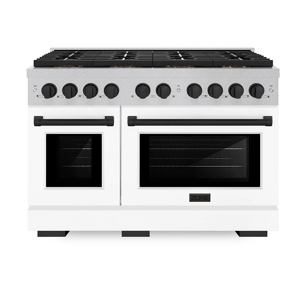 ZLINE Autograph Edition 48 In. 6.7 Cu. Ft. Paramount Dual Fuel Range With 8 Burner DuoPro™ Cooktop And Dual Ovens In Satin Stainless Steel With White Matte Doors And Matte Black Accents (PSDRSZ-WM-48-MB)(Zline Autograph Edition 48 Paramount Dual Fuel Range Duopro Satin Stainless Steel White Matte Matte Black Psdrsz Wm 48 Mb) 1 ZLINE Autograph Edition 48 In. 6.7 Cu. Ft. Paramount Dual Fuel Range With 8 Burner DuoPro™ Cooktop And Dual Ovens In Satin Stainless Steel With White Matte Doors And Matte Black Accents (PSDRSZ-WM-48-MB)(Zline Autograph Edition 48 Paramount Dual Fuel Range Duopro Satin Stainless Steel White Matte Matte Black Psdrsz Wm 48 Mb)