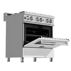 ZLINE 30 In. 4.0 Cu. Ft. Legacy Dual Fuel Range With 4 Burner Gas Cooktop And Electric Convection Oven In Satin Stainless Steel And White Matte Door (RAS-WM-30)(Zline 30 Legacy Dual Fuel Range Satin Stainless Steel White Matte Ras Wm 30) 20 ZLINE 30 In. 4.0 Cu. Ft. Legacy Dual Fuel Range With 4 Burner Gas Cooktop And Electric Convection Oven In Satin Stainless Steel And White Matte Door (RAS-WM-30)(Zline 30 Legacy Dual Fuel Range Satin Stainless Steel White Matte Ras Wm 30) -Induction Cooktop Store zline professional satin stainless steel free standing white matte range RAS WM 30 open
