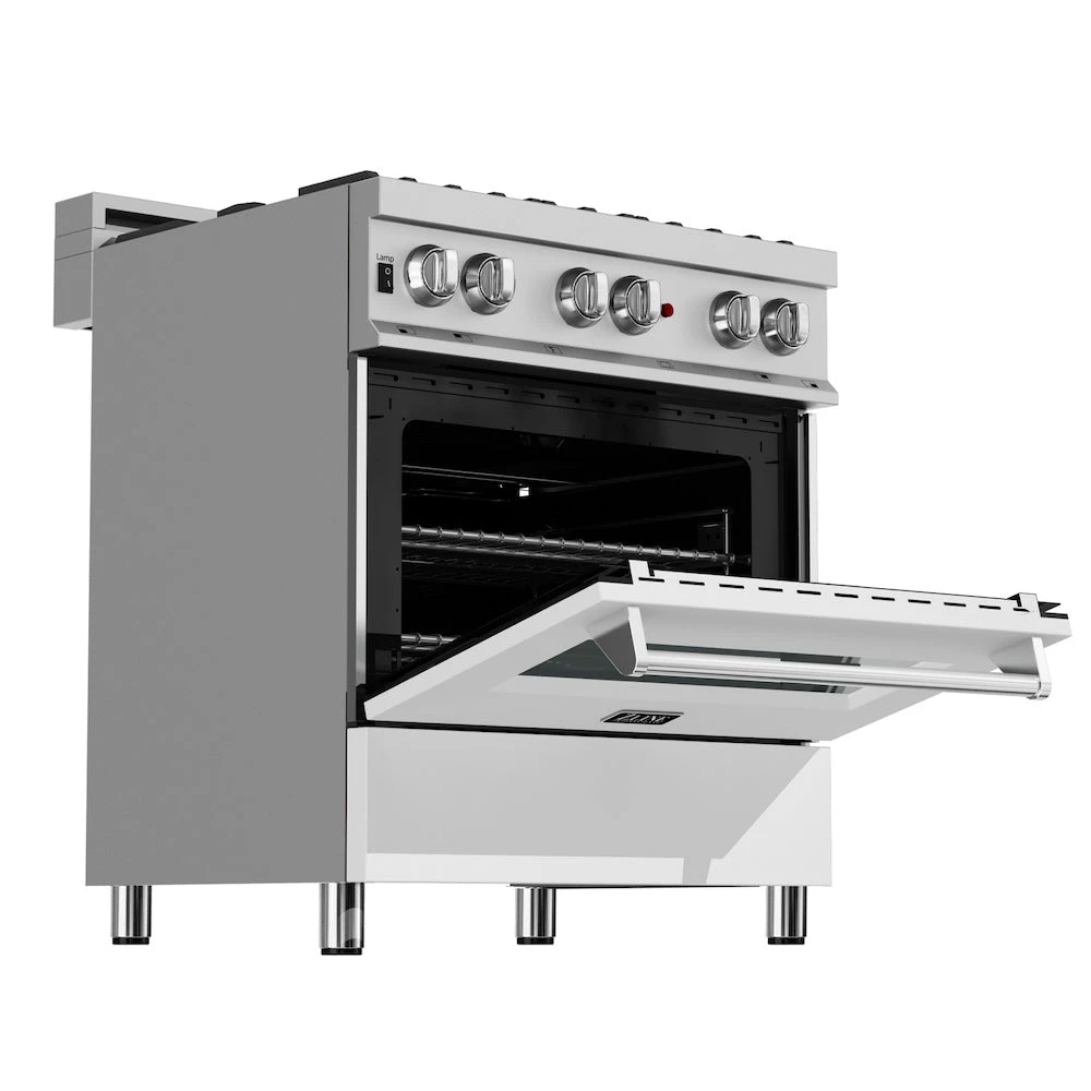 ZLINE 30 In. 4.0 Cu. Ft. Legacy Dual Fuel Range With 4 Burner Gas Cooktop And Electric Convection Oven In Satin Stainless Steel And White Matte Door (RAS-WM-30)(Zline 30 Legacy Dual Fuel Range Satin Stainless Steel White Matte Ras Wm 30) 5 ZLINE 30 In. 4.0 Cu. Ft. Legacy Dual Fuel Range With 4 Burner Gas Cooktop And Electric Convection Oven In Satin Stainless Steel And White Matte Door (RAS-WM-30)(Zline 30 Legacy Dual Fuel Range Satin Stainless Steel White Matte Ras Wm 30) - Image 5