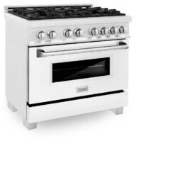 ZLINE 36 In. 4.6 Cu. Ft. Legacy Dual Fuel Range With 6 Burner Gas Cooktop And Electric Convection Oven In Satin Stainless Steel And White Matte Door (RAS-WM-36)(Zline 36 Legacy Dual Fuel Range Satin Stainless Steel White Matte Ras Wm 36) -Induction Cooktop Store zline professional satin stainless steel free standing white matte range RAS WM 36 main