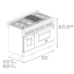 ZLINE 48 In. 6.0 Cu. Ft. Legacy Dual Fuel Range With 7 Burner Gas Cooktop And 2 Electric Ovens In Satin Stainless Steel And White Matte Doors (RAS-WM-48)(Zline 48 Legacy Dual Fuel Range Satin Stainless Steel White Matte Ras Wm 48) -Induction Cooktop Store zline professional satin stainless steel free standing white matte range RAS WM 48 DimensionalDiagram
