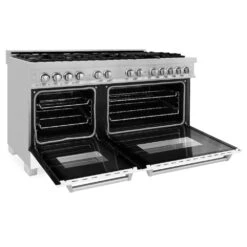 ZLINE 60 In. 7.4 Cu. Ft. Legacy Dual Fuel Range With 9 Burner Gas Cooktop And 2 Electric Convection Ovens In Satin Stainless Steel And White Matte Doors (RAS-WM-60)(Zline 60 Legacy Dual Fuel Range Satin Stainless Steel White Matte Ras Wm 60) -Induction Cooktop Store zline professional satin stainless steel free standing white matte range RAS WM 60 open 6c0c3f17 b4fc 4765 a74b b5b94bde6cdf