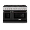 ZLINE 48 In. 6.7 Cu. Ft. Paramount Gas Range With 8 Burner DuoPro™ Cooktop And Dual Ovens In Satin Stainless Steel With Black Matte Doors (PSGRS-BLM-48)(Zline 48 Paramount Gas Range Duopro Satin Stainless Steel Black Matte Psgrs Blm 48)