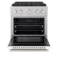ZLINE 30 In. 4.2 Cu. Ft. Paramount Gas Range With 4 Burner DuoPro™ Cooktop And Convection Gas Oven In Satin Stainless Steel With White Matte Door (PSGRS-WM-30)(Zline 30 Paramount Gas Range Duopro Satin Stainless Steel White Matte Psgrs Wm 30) 21 ZLINE 30 In. 4.2 Cu. Ft. Paramount Gas Range With 4 Burner DuoPro™ Cooktop And Convection Gas Oven In Satin Stainless Steel With White Matte Door (PSGRS-WM-30)(Zline 30 Paramount Gas Range Duopro Satin Stainless Steel White Matte Psgrs Wm 30) -Induction Cooktop Store zline professional satin stainless steel gas range duopro cooktop PSGRS WM 30 front open