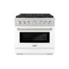 ZLINE 36 In. 5.2 Cu. Ft. Paramount Gas Range With 6 Burner DuoPro™ Cooktop And Convection Gas Oven In Satin Stainless Steel With White Matte Door (PSGRS-WM-36)(Zline 36 Paramount Gas Range Duopro Satin Stainless Steel White Matte Psgrs Wm 36)
