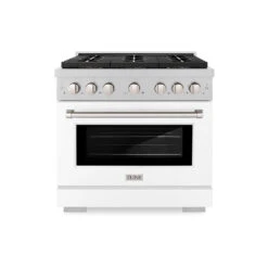 ZLINE 36 In. 5.2 Cu. Ft. Paramount Gas Range With 6 Burner DuoPro™ Cooktop And Convection Gas Oven In Satin Stainless Steel With White Matte Door (PSGRS-WM-36)(Zline 36 Paramount Gas Range Duopro Satin Stainless Steel White Matte Psgrs Wm 36)