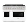 ZLINE 48 In. 6.7 Cu. Ft. Paramount Gas Range With 8 Burner DuoPro™ Cooktop And Dual Ovens In Satin Stainless Steel With White Matte Doors (PSGRS-WM-48)(Zline 48 Paramount Gas Range Duopro Satin Stainless Steel White Matte Psgrs Wm 48)