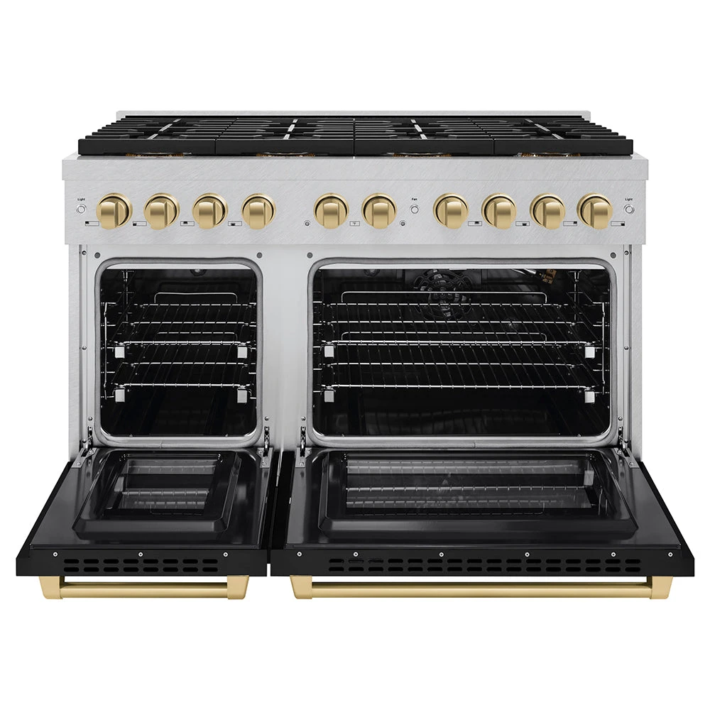 ZLINE Autograph Edition 48 In. 6.7 Cu. Ft. Paramount Gas Range With 8 Burner DuoPro™ Cooktop And Dual Ovens In Satin Stainless Steel With Black Matte Doors And Champagne Bronze Accents (PSGRSZ-BLM48-CB)(Zline Autograph Edition 48 Paramount Gas Range Duopro Satin Stainless Steel Black Matte Champagne Bronze Psgrsz Blm48 Cb) 4 ZLINE Autograph Edition 48 In. 6.7 Cu. Ft. Paramount Gas Range With 8 Burner DuoPro™ Cooktop And Dual Ovens In Satin Stainless Steel With Black Matte Doors And Champagne Bronze Accents (PSGRSZ-BLM48-CB)(Zline Autograph Edition 48 Paramount Gas Range Duopro Satin Stainless Steel Black Matte Champagne Bronze Psgrsz Blm48 Cb) - Image 4