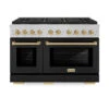 ZLINE Autograph Edition 48 In. 6.7 Cu. Ft. Paramount Gas Range With 8 Burner DuoPro™ Cooktop And Dual Ovens In Satin Stainless Steel With Black Matte Doors And Champagne Bronze Accents (PSGRSZ-BLM48-CB)(Zline Autograph Edition 48 Paramount Gas Range Duopro Satin Stainless Steel Black Matte Champagne Bronze Psgrsz Blm48 Cb)