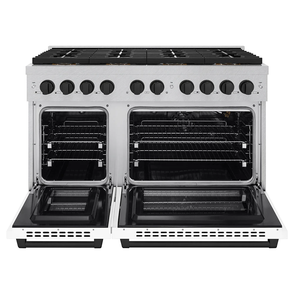 ZLINE Autograph Edition 48 In. 6.7 Cu. Ft. Paramount Gas Range With 8 Burner DuoPro™ Cooktop And Dual Ovens In Satin Stainless Steel With White Matte Doors And Matte Black Accents (PSGRSZ-WM-48-MB)(Zline Autograph Edition 48 Paramount Gas Range Duopro Satin Stainless Steel White Matte Matte Black Psgrsz Wm 48 Mb) 4 ZLINE Autograph Edition 48 In. 6.7 Cu. Ft. Paramount Gas Range With 8 Burner DuoPro™ Cooktop And Dual Ovens In Satin Stainless Steel With White Matte Doors And Matte Black Accents (PSGRSZ-WM-48-MB)(Zline Autograph Edition 48 Paramount Gas Range Duopro Satin Stainless Steel White Matte Matte Black Psgrsz Wm 48 Mb) - Image 4