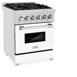 ZLINE 24 In. 2.8 Cu. Ft. Legacy Dual Fuel Range With 4 Burner Gas Cooktop And Electric Convection Oven In Satin Stainless Steel And White Matte Door (RAS-WM-24)(Zline 24 Legacy Dual Fuel Range Satin Stainless Steel White Matte Ras Wm 24) -Induction Cooktop Store zline professional satin stainless steel white matte dual fuel range RAS WM 24 main