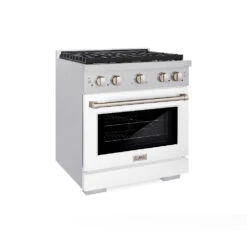 ZLINE 30 In. 4.2 Cu. Ft. Paramount Dual Fuel Range With 4 Burner Gas Cooktop And Electric Convection Oven In Satin Stainless Steel With White Matte Door (SDRS-WM-30)(Zline 30 Paramount Dual Fuel Range Satin Stainless Steel White Matte Sdrs Wm 30)
