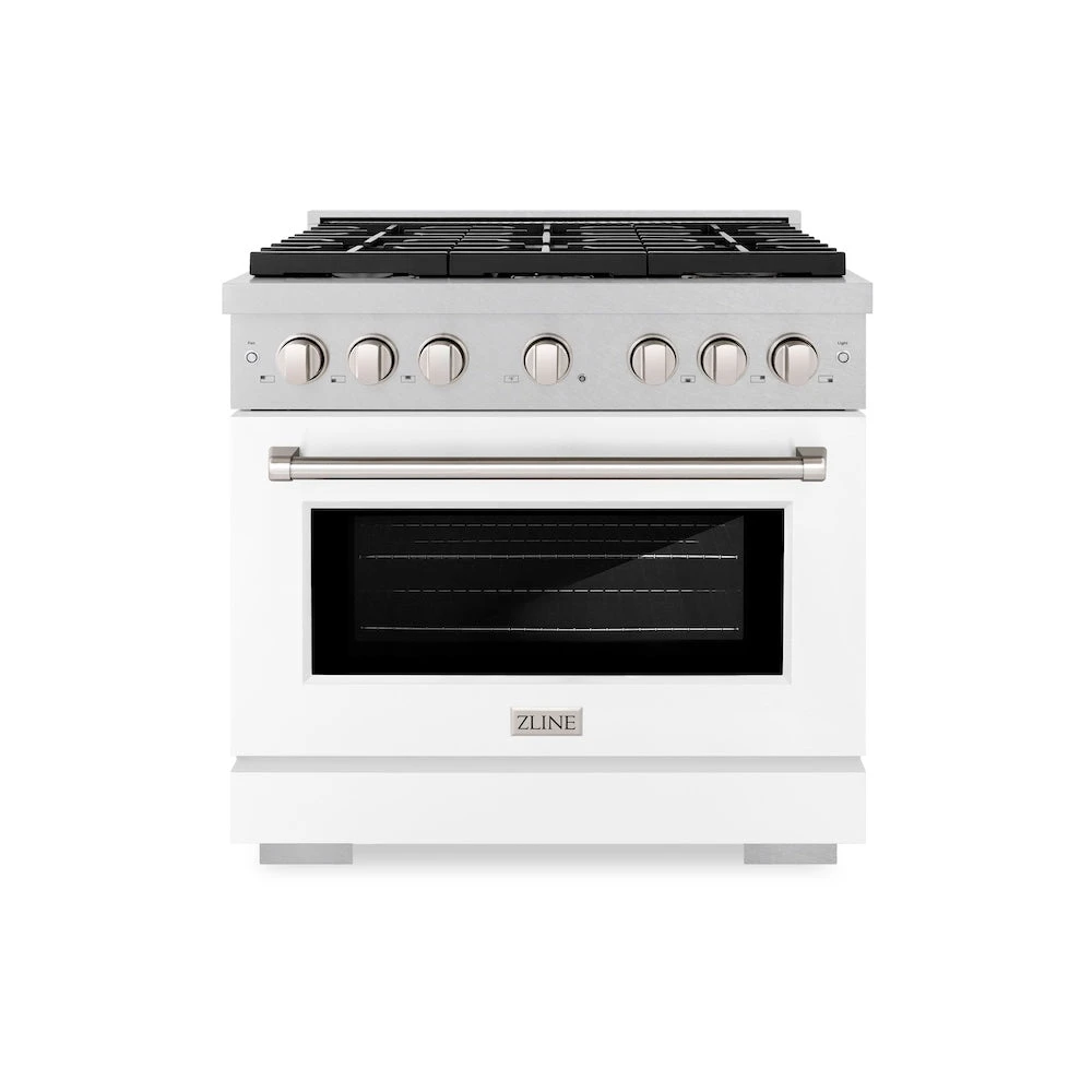 ZLINE 36 In. 5.2 Cu. Ft. Paramount Dual Fuel Range With 6 Burner Gas Cooktop And Electric Convection Oven In Satin Stainless Steel With White Matte Door (SDRS-WM-36)(Zline 36 Paramount Dual Fuel Range Satin Stainless Steel White Matte Sdrs Wm 36) 2 ZLINE 36 In. 5.2 Cu. Ft. Paramount Dual Fuel Range With 6 Burner Gas Cooktop And Electric Convection Oven In Satin Stainless Steel With White Matte Door (SDRS-WM-36)(Zline 36 Paramount Dual Fuel Range Satin Stainless Steel White Matte Sdrs Wm 36) - Image 2