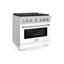ZLINE 36 In. 5.2 Cu. Ft. Paramount Dual Fuel Range With 6 Burner Gas Cooktop And Electric Convection Oven In Satin Stainless Steel With White Matte Door (SDRS-WM-36)(Zline 36 Paramount Dual Fuel Range Satin Stainless Steel White Matte Sdrs Wm 36)