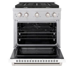 ZLINE 30 In. 4.2 Cu. Ft. Paramount Gas Range With 4 Burner Cooktop And Convection Gas Oven In Satin Stainless Steel With White Matte Door (SGRS-WM-30)(Zline 30 Paramount Gas Range Satin Stainless Steel White Matte Sgrs Wm 30) 13 ZLINE 30 In. 4.2 Cu. Ft. Paramount Gas Range With 4 Burner Cooktop And Convection Gas Oven In Satin Stainless Steel With White Matte Door (SGRS-WM-30)(Zline 30 Paramount Gas Range Satin Stainless Steel White Matte Sgrs Wm 30) -Induction Cooktop Store zline professional satin stainless steel white matte gas range SGRS WM 30 front open