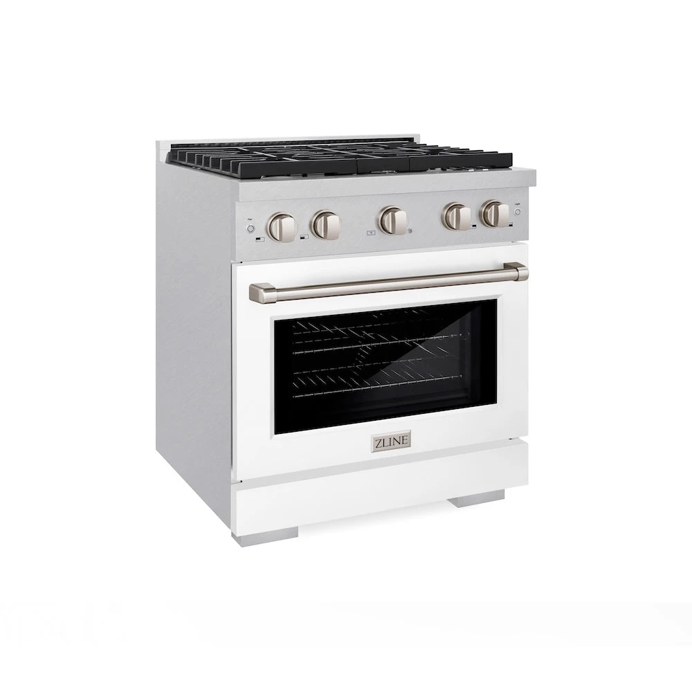 ZLINE 30 In. 4.2 Cu. Ft. Paramount Gas Range With 4 Burner Cooktop And Convection Gas Oven In Satin Stainless Steel With White Matte Door (SGRS-WM-30)(Zline 30 Paramount Gas Range Satin Stainless Steel White Matte Sgrs Wm 30) 1 ZLINE 30 In. 4.2 Cu. Ft. Paramount Gas Range With 4 Burner Cooktop And Convection Gas Oven In Satin Stainless Steel With White Matte Door (SGRS-WM-30)(Zline 30 Paramount Gas Range Satin Stainless Steel White Matte Sgrs Wm 30)