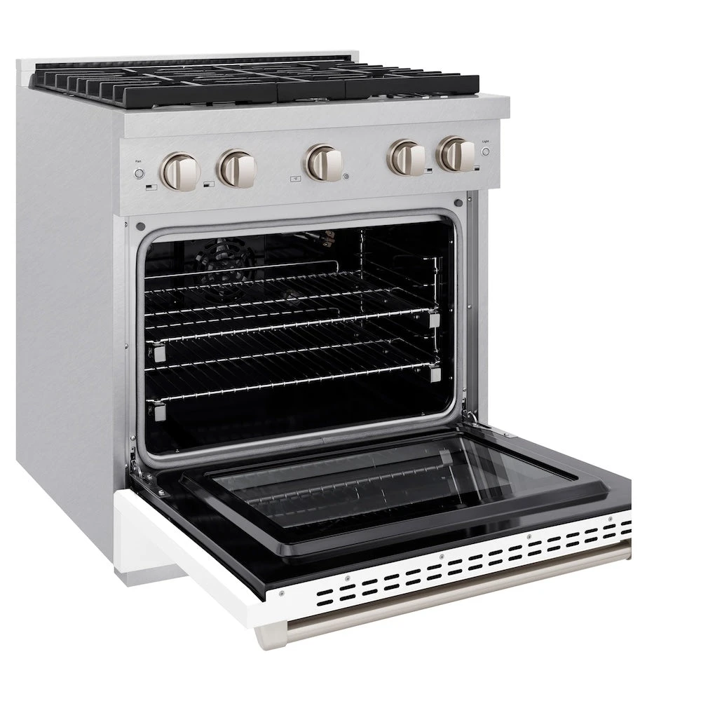 ZLINE 30 In. 4.2 Cu. Ft. Paramount Gas Range With 4 Burner Cooktop And Convection Gas Oven In Satin Stainless Steel With White Matte Door (SGRS-WM-30)(Zline 30 Paramount Gas Range Satin Stainless Steel White Matte Sgrs Wm 30) 6 ZLINE 30 In. 4.2 Cu. Ft. Paramount Gas Range With 4 Burner Cooktop And Convection Gas Oven In Satin Stainless Steel With White Matte Door (SGRS-WM-30)(Zline 30 Paramount Gas Range Satin Stainless Steel White Matte Sgrs Wm 30) - Image 6