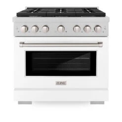 ZLINE 36 In. 5.2 Cu. Ft. Paramount Gas Range With 6 Burner Cooktop And Convection Gas Oven In Satin Stainless Steel With White Matte Door (SGRS-WM-36)(Zline 36 Paramount Gas Range Satin Stainless Steel White Matte Sgrs Wm 36) -Induction Cooktop Store zline professional satin stainless steel white matte gas range SGRS WM 36 front