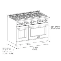ZLINE 48 In. 6.7 Cu. Ft. Paramount Double Oven Gas Range With 8 Burner Cooktop In Satin Stainless Steel With White Matte Doors (SGRS-WM-48)(Zline 48 Paramount Gas Range Satin Stainless Steel White Matte Sgrs Wm 48) -Induction Cooktop Store zline professional satin stainless steel white matte gas range SGRS WM 48 dimensional diagram