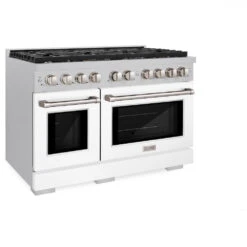 ZLINE 48 In. 6.7 Cu. Ft. Paramount Double Oven Gas Range With 8 Burner Cooktop In Satin Stainless Steel With White Matte Doors (SGRS-WM-48)(Zline 48 Paramount Gas Range Satin Stainless Steel White Matte Sgrs Wm 48) -Induction Cooktop Store zline professional satin stainless steel white matte gas range SGRS WM 48 main