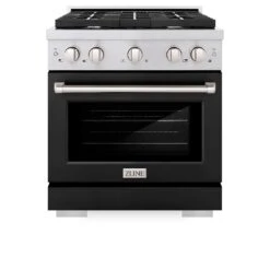 ZLINE 30 In. 4.2 Cu. Ft. Paramount Dual Fuel Range With 4 Burner Gas Cooktop And Electric Convection Oven In Stainless Steel With Black Matte Door (SDR-BLM-30)(Zline 30 Paramount Dual Fuel Range Stainless Steel Black Matte Sdr Blm 30) -Induction Cooktop Store zline professional stainless steel black matte gas range SDR BLM 30 front 3