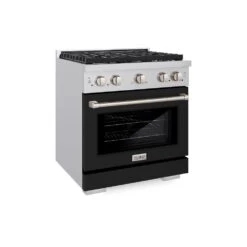 ZLINE 30 In. 4.2 Cu. Ft. Paramount Dual Fuel Range With 4 Burner Gas Cooktop And Electric Convection Oven In Stainless Steel With Black Matte Door (SDR-BLM-30)(Zline 30 Paramount Dual Fuel Range Stainless Steel Black Matte Sdr Blm 30)