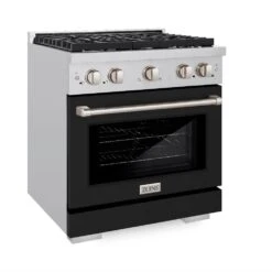 ZLINE 30 In. 4.2 Cu. Ft. Paramount Dual Fuel Range With 4 Burner Gas Cooktop And Electric Convection Oven In Stainless Steel With Black Matte Door (SDR-BLM-30)(Zline 30 Paramount Dual Fuel Range Stainless Steel Black Matte Sdr Blm 30) -Induction Cooktop Store zline professional stainless steel black matte gas range SDR BLM 30 main