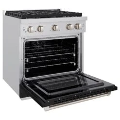 ZLINE 30 In. 4.2 Cu. Ft. Paramount Dual Fuel Range With 4 Burner Gas Cooktop And Electric Convection Oven In Stainless Steel With Black Matte Door (SDR-BLM-30)(Zline 30 Paramount Dual Fuel Range Stainless Steel Black Matte Sdr Blm 30) -Induction Cooktop Store zline professional stainless steel black matte gas range SDR BLM 30 main open 64c408ec 333c 4967 adc2 f5108a2a9245