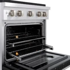 ZLINE 30 In. 4.2 Cu. Ft. Paramount Dual Fuel Range With 4 Burner Gas Cooktop And Electric Convection Oven In Stainless Steel With Black Matte Door (SDR-BLM-30)(Zline 30 Paramount Dual Fuel Range Stainless Steel Black Matte Sdr Blm 30) -Induction Cooktop Store zline professional stainless steel black matte gas range SDR BLM 30 rack detail cropped