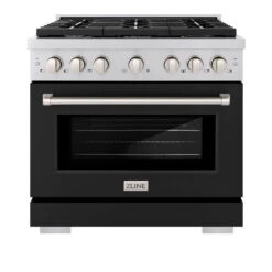 ZLINE 36 In. 5.2 Cu. Ft. Paramount Dual Fuel Range With 6 Burner Gas Cooktop And Electric Convection Oven In Stainless Steel With Black Matte Door (SDR-BLM-36)(Zline 36 Paramount Dual Fuel Range Stainless Steel Black Matte Sdr Blm 36) -Induction Cooktop Store zline professional stainless steel black matte gas range SDR BLM 36 front