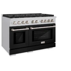 ZLINE 48 In. 6.7 Cu. Ft. Paramount Double Oven Dual Fuel Range With 8 Burner Gas Cooktop In Stainless Steel With Black Matte Doors (SDR-BLM-48)(Zline 48 Paramount Dual Fuel Range Stainless Steel Black Matte Sdr Blm 48) -Induction Cooktop Store zline professional stainless steel black matte gas range SDR BLM 48 main