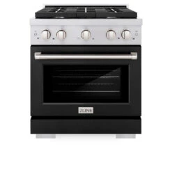 ZLINE 30 In. 4.2 Cu. Ft. Paramount Gas Range With 4 Burner Gas Cooktop And Convection Gas Oven In Stainless Steel With Black Matte Door (SGR-BLM-30)(Zline 30 Paramount Gas Range Stainless Steel Black Matte Sgr Blm 30) -Induction Cooktop Store zline professional stainless steel black matte gas range SGR BLM 30 front 3copy