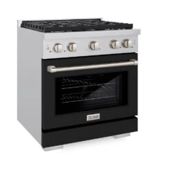 ZLINE 30 In. 4.2 Cu. Ft. Paramount Gas Range With 4 Burner Gas Cooktop And Convection Gas Oven In Stainless Steel With Black Matte Door (SGR-BLM-30)(Zline 30 Paramount Gas Range Stainless Steel Black Matte Sgr Blm 30) -Induction Cooktop Store zline professional stainless steel black matte gas range SGR BLM 30 maincopy