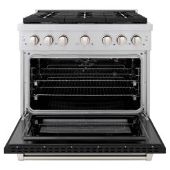 ZLINE 36 In. 5.2 Cu. Ft. Paramount Gas Range With 6 Burner Cooktop And Convection Gas Oven In Stainless Steel With Black Matte Door (SGR-BLM-36)(Zline 36 Paramount Gas Range Stainless Steel Black Matte Sgr Blm 36) -Induction Cooktop Store zline professional stainless steel black matte gas range SGR BLM 36 front opencopy