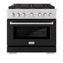 ZLINE 36 In. 5.2 Cu. Ft. Paramount Gas Range With 6 Burner Cooktop And Convection Gas Oven In Stainless Steel With Black Matte Door (SGR-BLM-36)(Zline 36 Paramount Gas Range Stainless Steel Black Matte Sgr Blm 36) -Induction Cooktop Store zline professional stainless steel black matte gas range SGR BLM 36 frontcopy