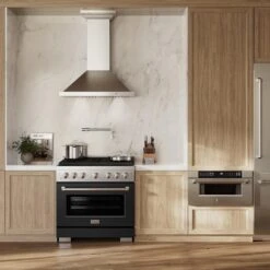 ZLINE 36 In. 5.2 Cu. Ft. Paramount Gas Range With 6 Burner Cooktop And Convection Gas Oven In Stainless Steel With Black Matte Door (SGR-BLM-36)(Zline 36 Paramount Gas Range Stainless Steel Black Matte Sgr Blm 36) -Induction Cooktop Store zline professional stainless steel black matte gas range SGR BLM 36 lifestyle 3copy